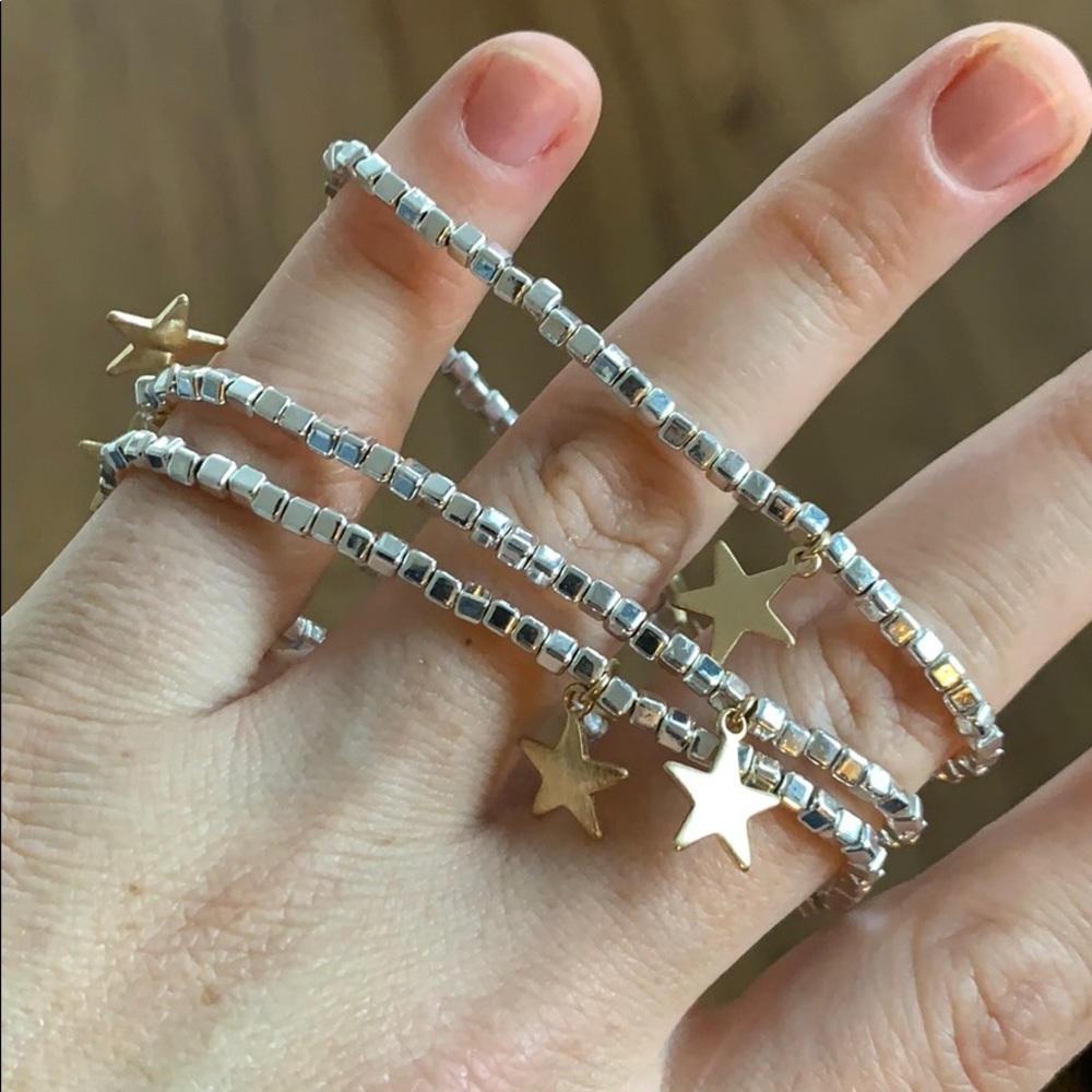 Silver beaded Star charm stretch bracelet set (3) - Picture 4 of 4